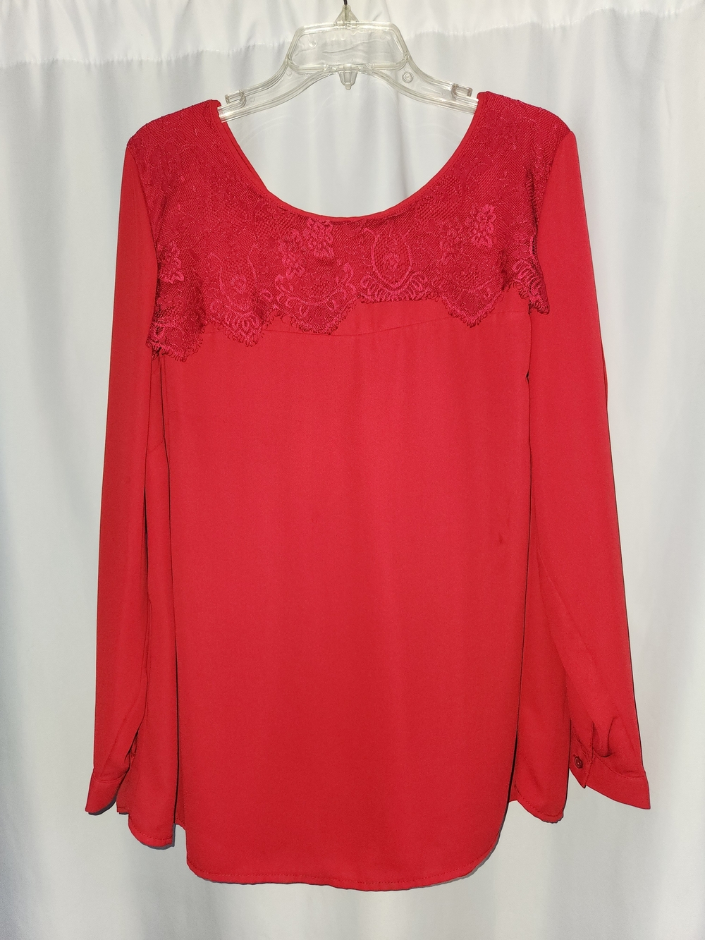 Women's Red Lace Yoke Long Sleeve Blouse #vintage inspired #ethereal #dramatic